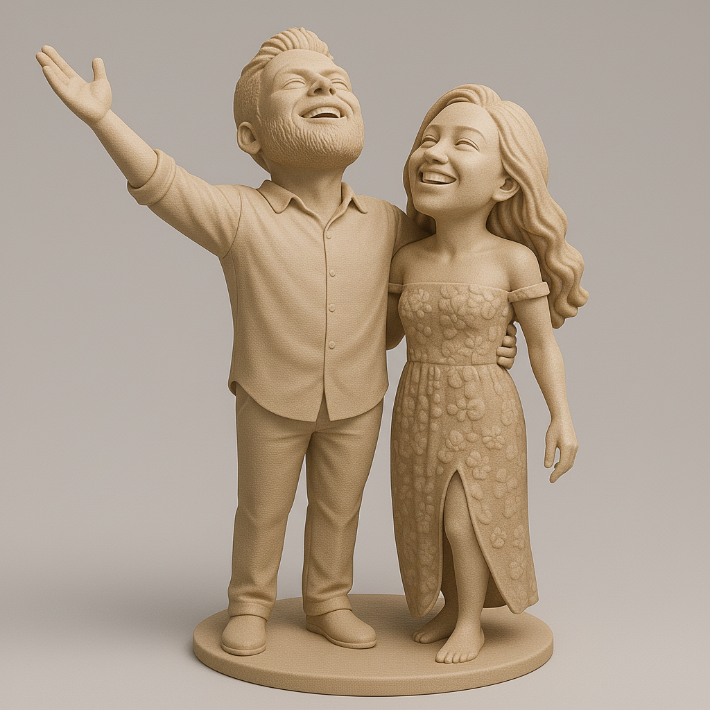 silhouette 3d printer maker-3d portrait printing_Joyful Couple Figurine for 3D Printing