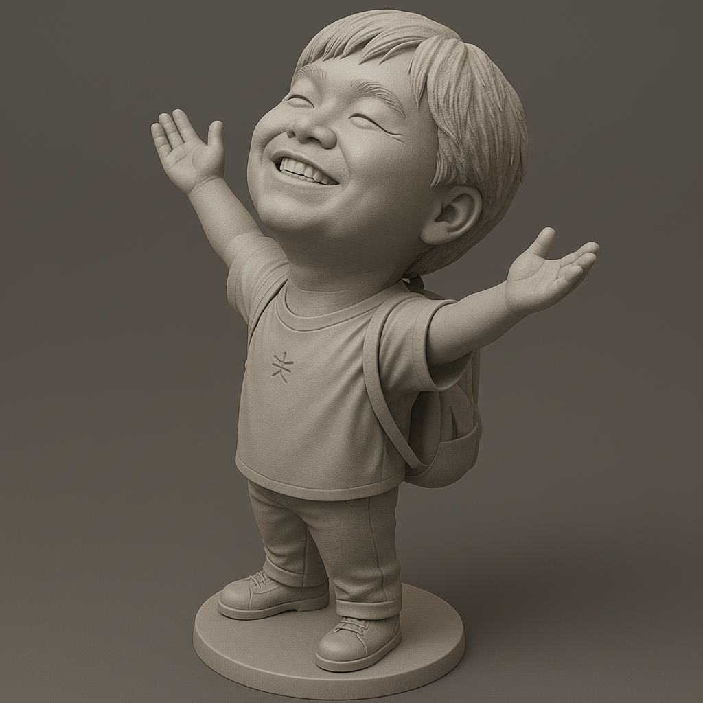 silhouette 3d printer maker-3d portrait printing_Joyful Kid Statue with Backpack