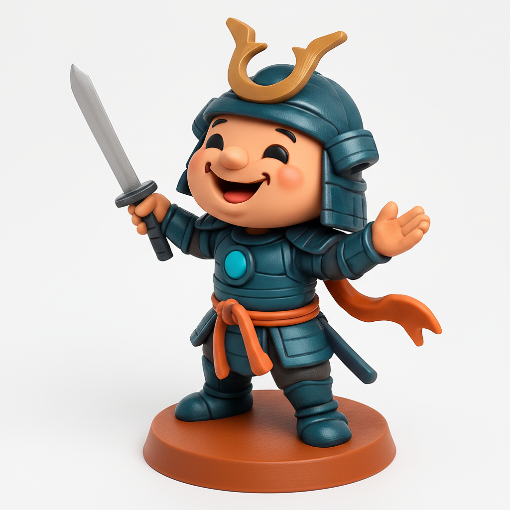face anatomy 3d model-create 3d face model from photo_Joyful Chibi Samurai Warrior Figurine - Easy Print