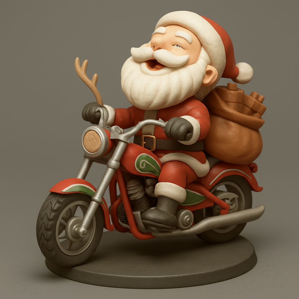 silhouette 3d printer maker-3d portrait printing_Rev Up Christmas! Biker Santa 3D Model