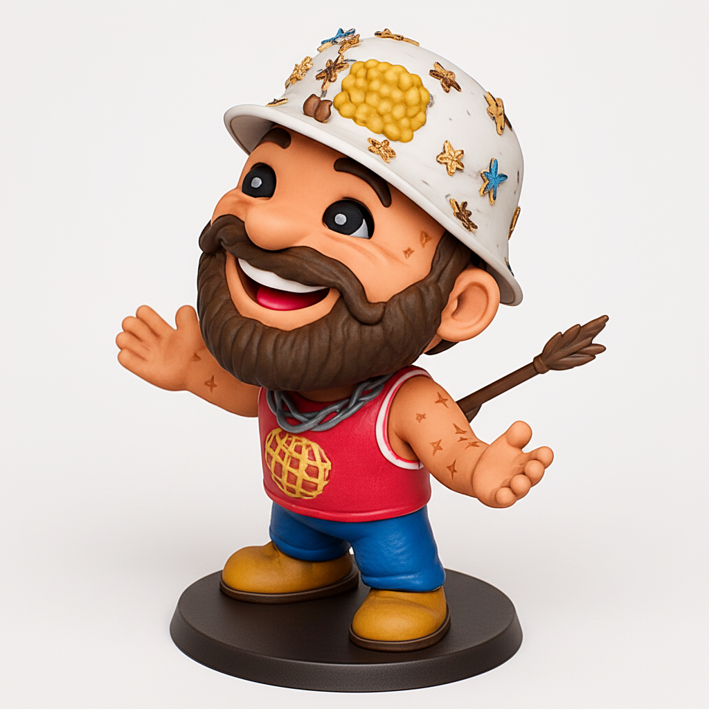 face to 3d model ai-3D portrait printing from photo_Bearded Beekeeper Figure:Quirky Arrow-Struck Honey