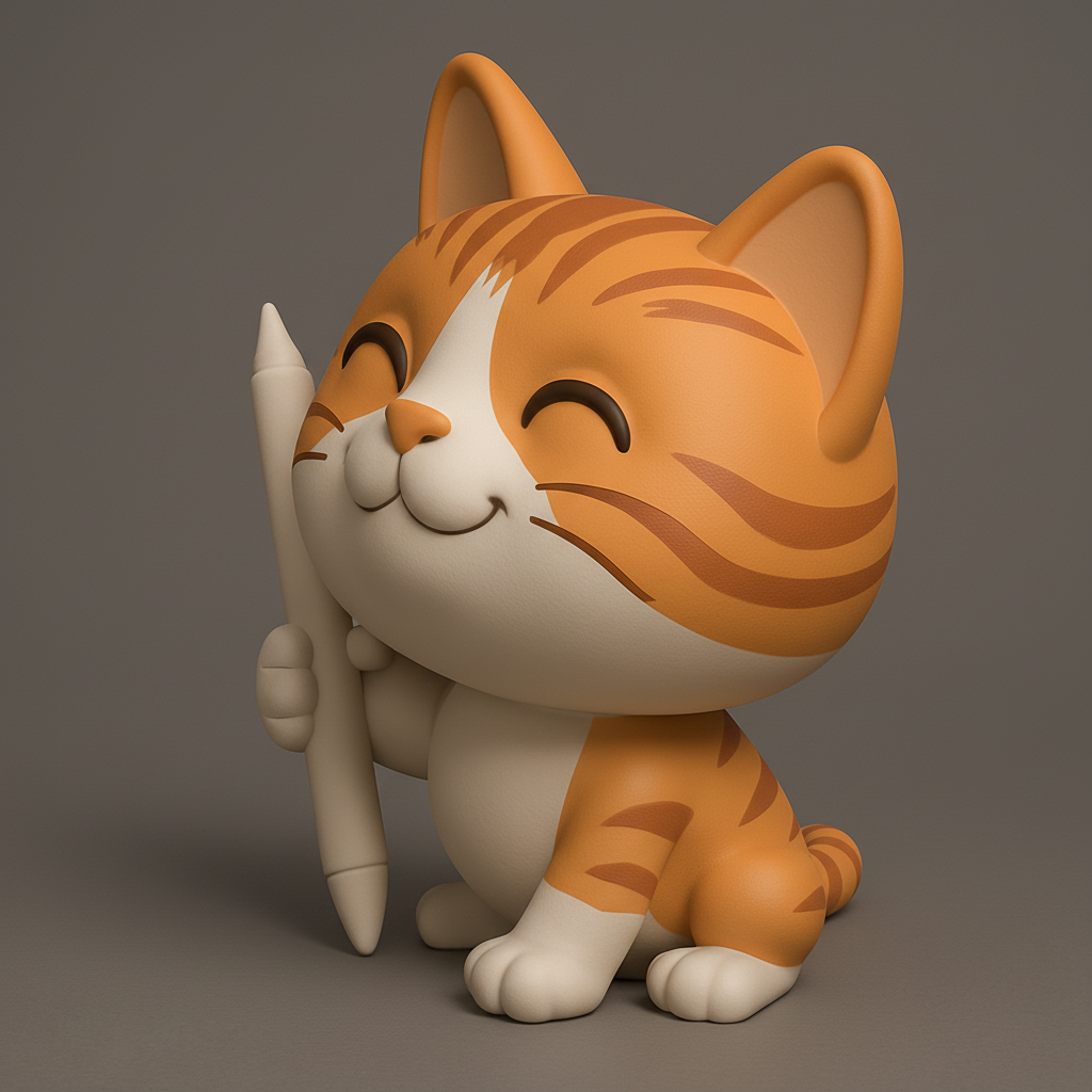 face anatomy 3d model-create 3d face model from photo_Happy Artist Cat with Pen - Cute 3D Print Figurine