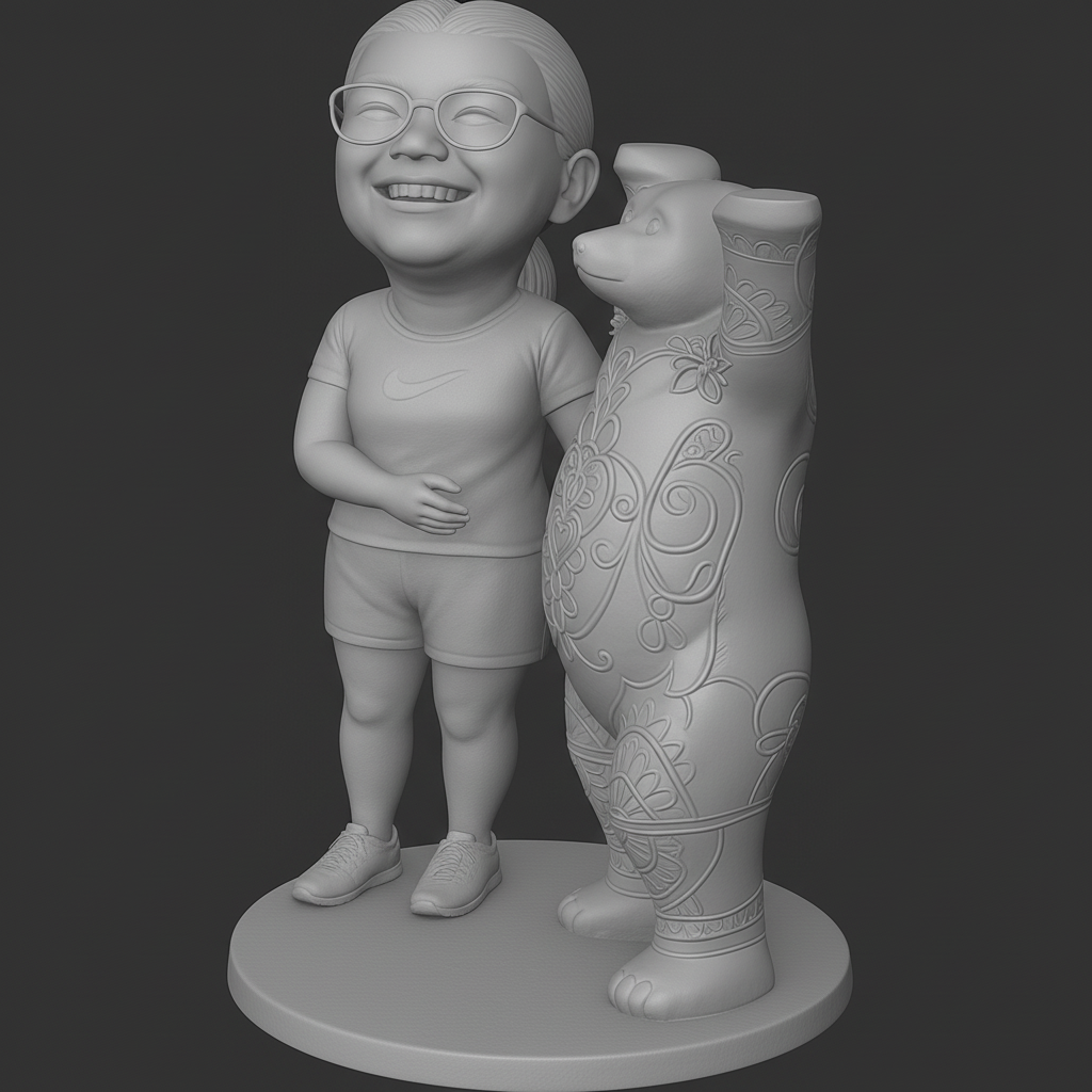 face anatomy 3d model-create 3d face model from photo_Joyful Child with Adorable Bear Companion