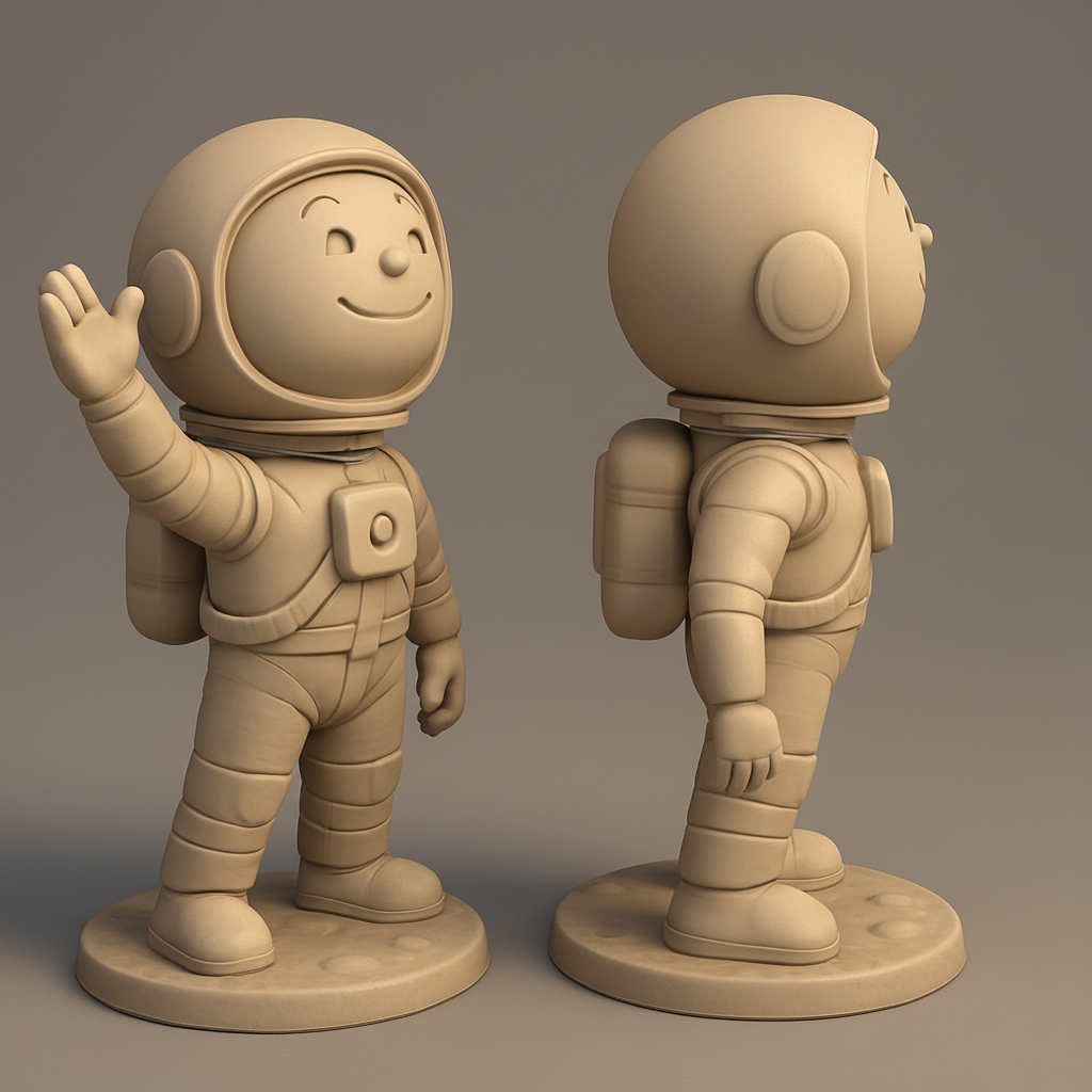 silhouette 3d printer maker-3d portrait printing_Charming Space Friends: Astronaut & Robot Figurine Set