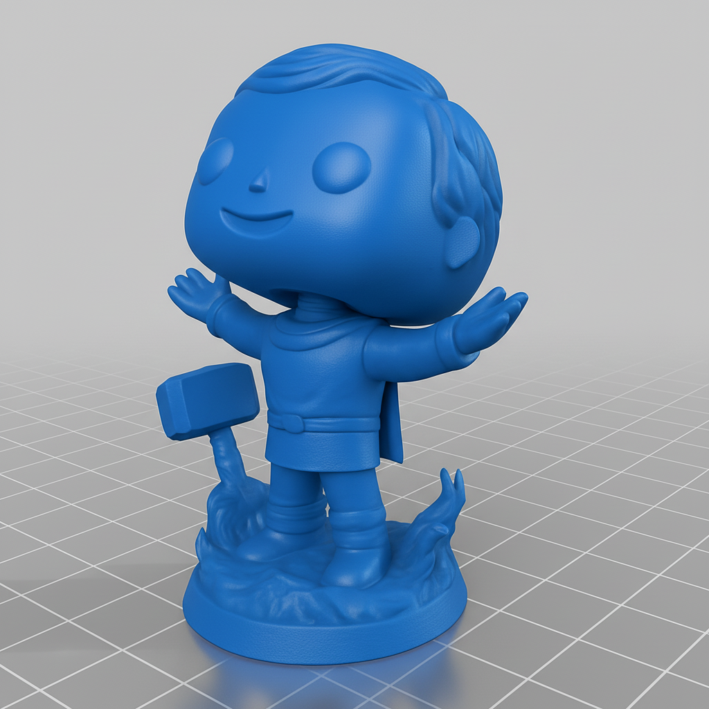 face to 3d model ai-3D portrait printing from photo_Chibi Thunder God Figurine with Mjolnir Base