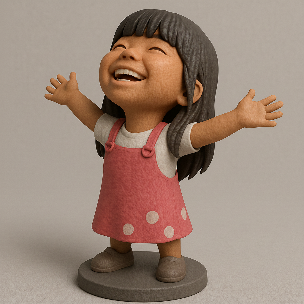 face anatomy 3d model-create 3d face model from photo_Joyful Girl Figurine for 3D Printing