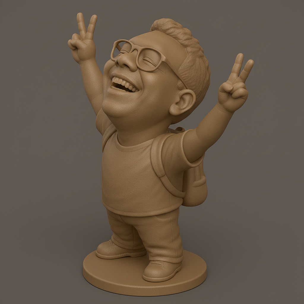 face anatomy 3d model-create 3d face model from photo_Joyful Kid Statue with Peace Sign