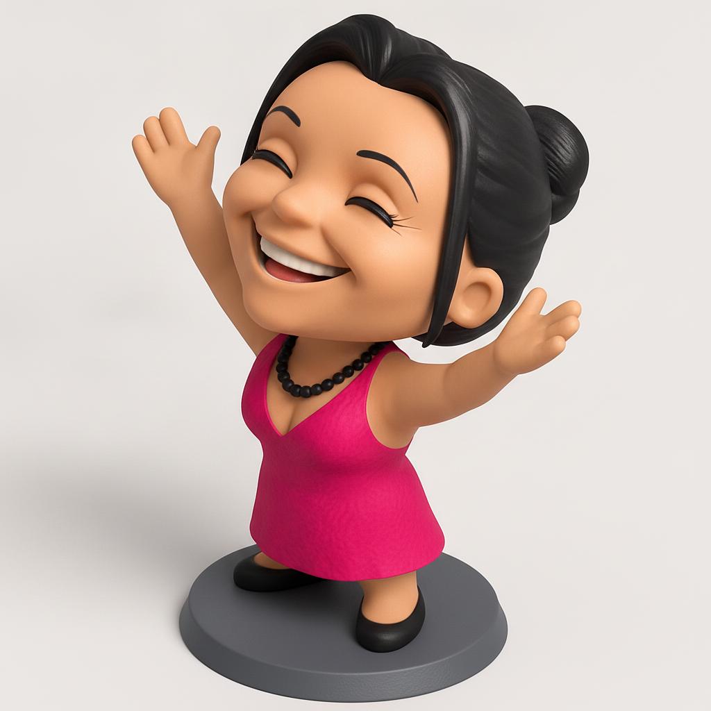 face to 3d model ai-3D portrait printing from photo_Embrace Joy: Happy Woman Chibi Figurine