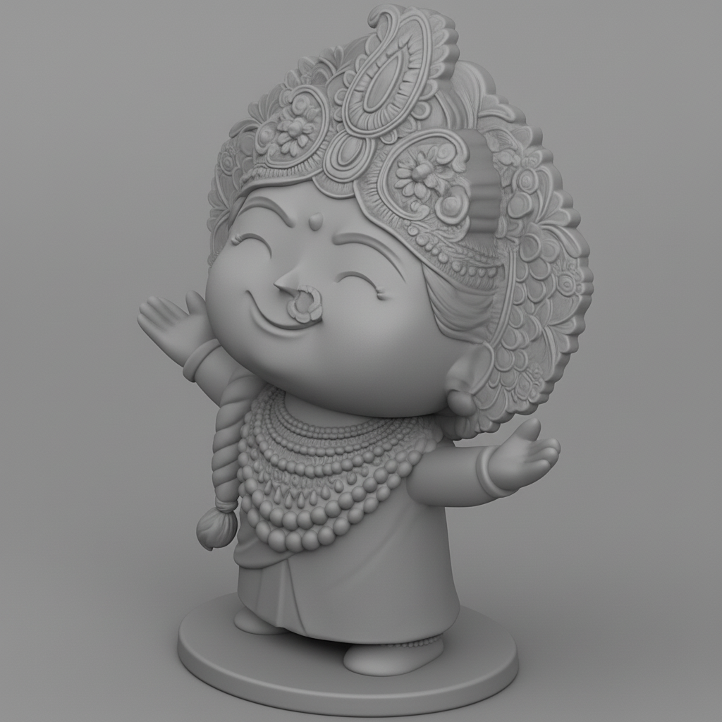 face to 3d model ai-3D portrait printing from photo_Joyful Chibi Goddess: Adorable Indian Deity Statue