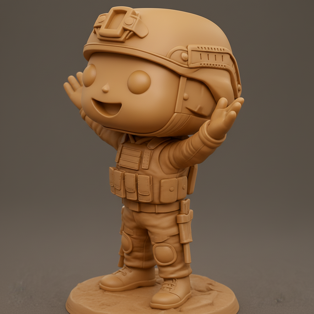 face anatomy 3d model-create 3d face model from photo_Chibi Soldier Buddy: Your Brave Desk Companion Awaits!