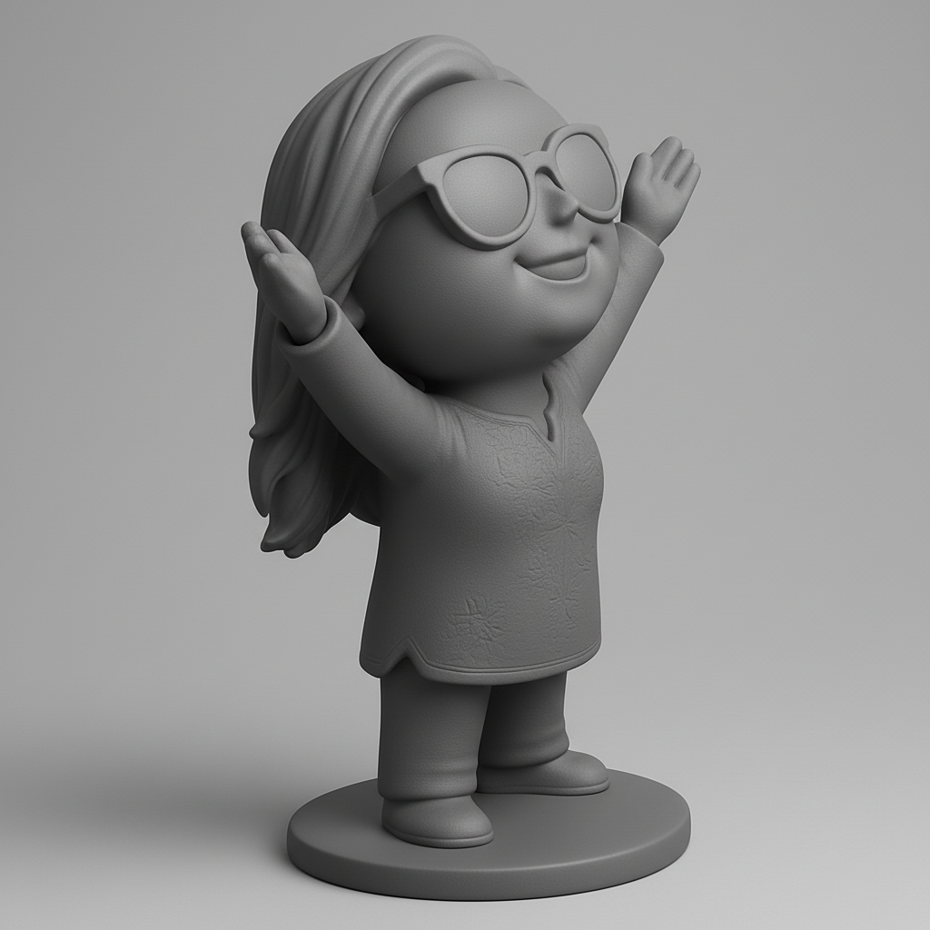 face to 3d model ai-3D portrait printing from photo_Sunshine Smile Chibi Figurine - Happy & Welcoming Pose