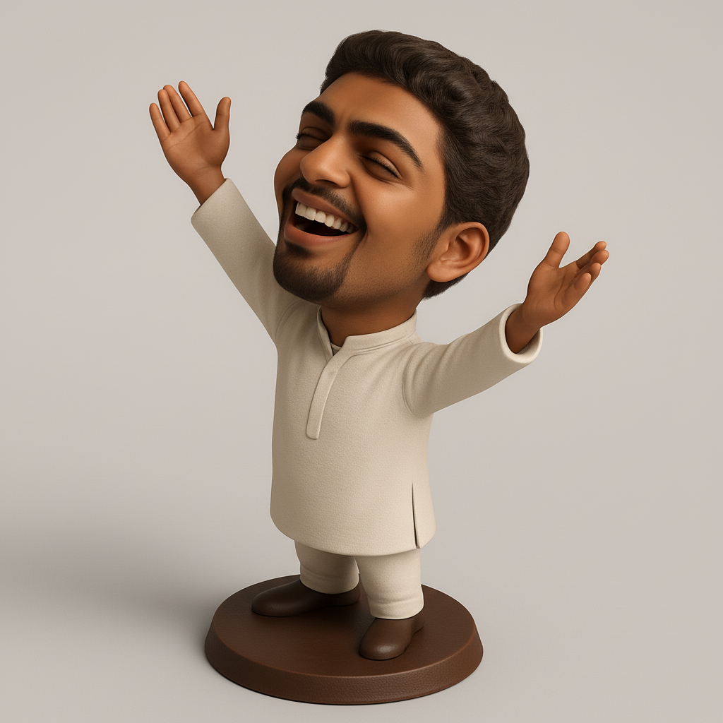 face to 3d model ai-3D portrait printing from photo_Joyful Celebration Man Bobblehead Figurine