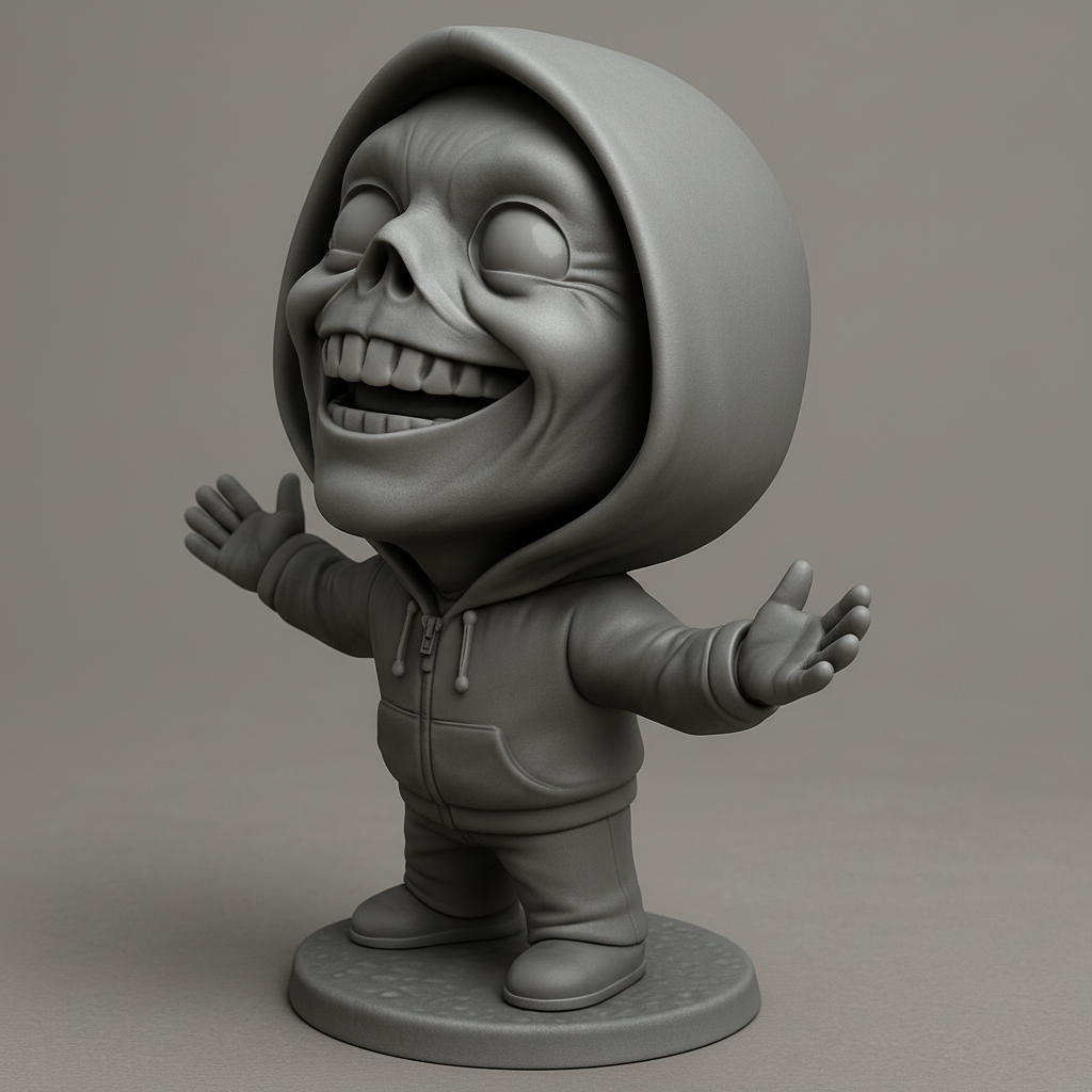 silhouette 3d printer maker-3d portrait printing_Eerie Smile Hoodie Figure - Adorable Macabre Print