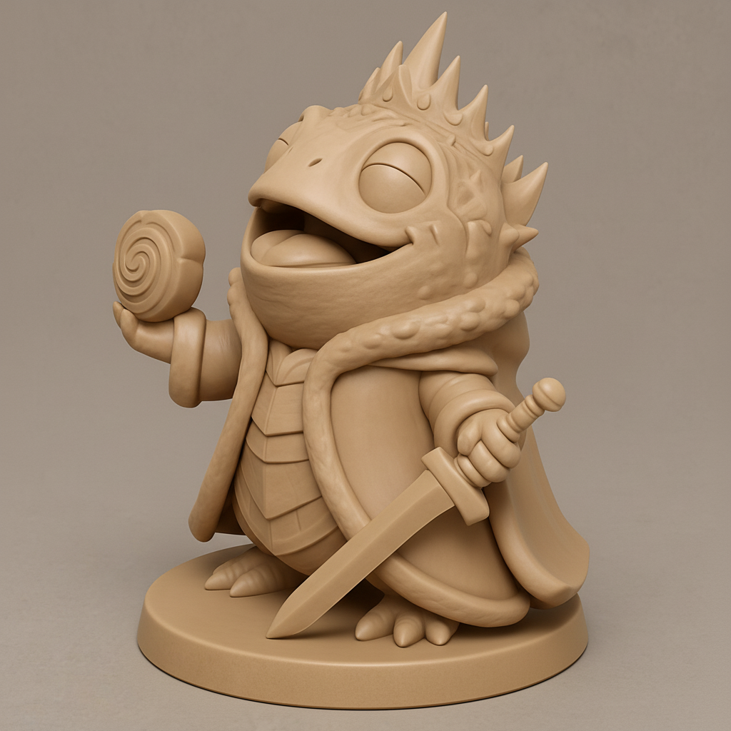 face to 3d model ai-3D portrait printing from photo_Charming Frog King Miniature: Sword & Swirl Treasure