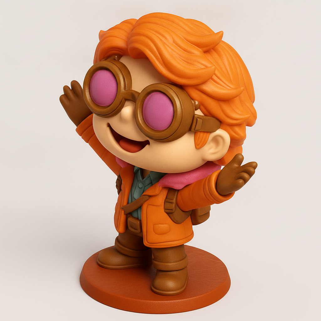 face to 3d model ai-3D portrait printing from photo_Whimsical Adventurer: Goggle-Eyed Explorer Figurine