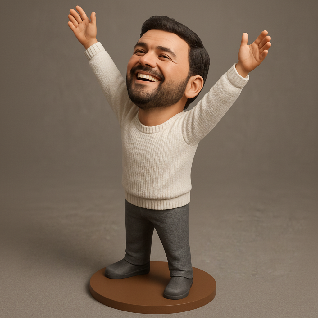 face to 3d model ai-3D portrait printing from photo_Celebrate Success! Joyful 'Arms Up' Man Figurine