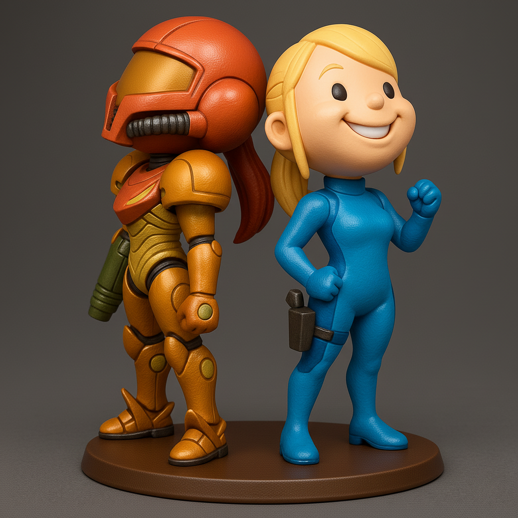 silhouette 3d printer maker-3d portrait printing_Heroic Duo: Retro Space Adventurers