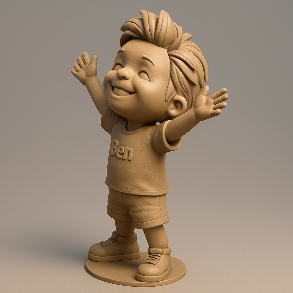 face anatomy 3d model-create 3d face model from photo_Joyful Ben Hugs - Cute Cartoon Boy Figurine