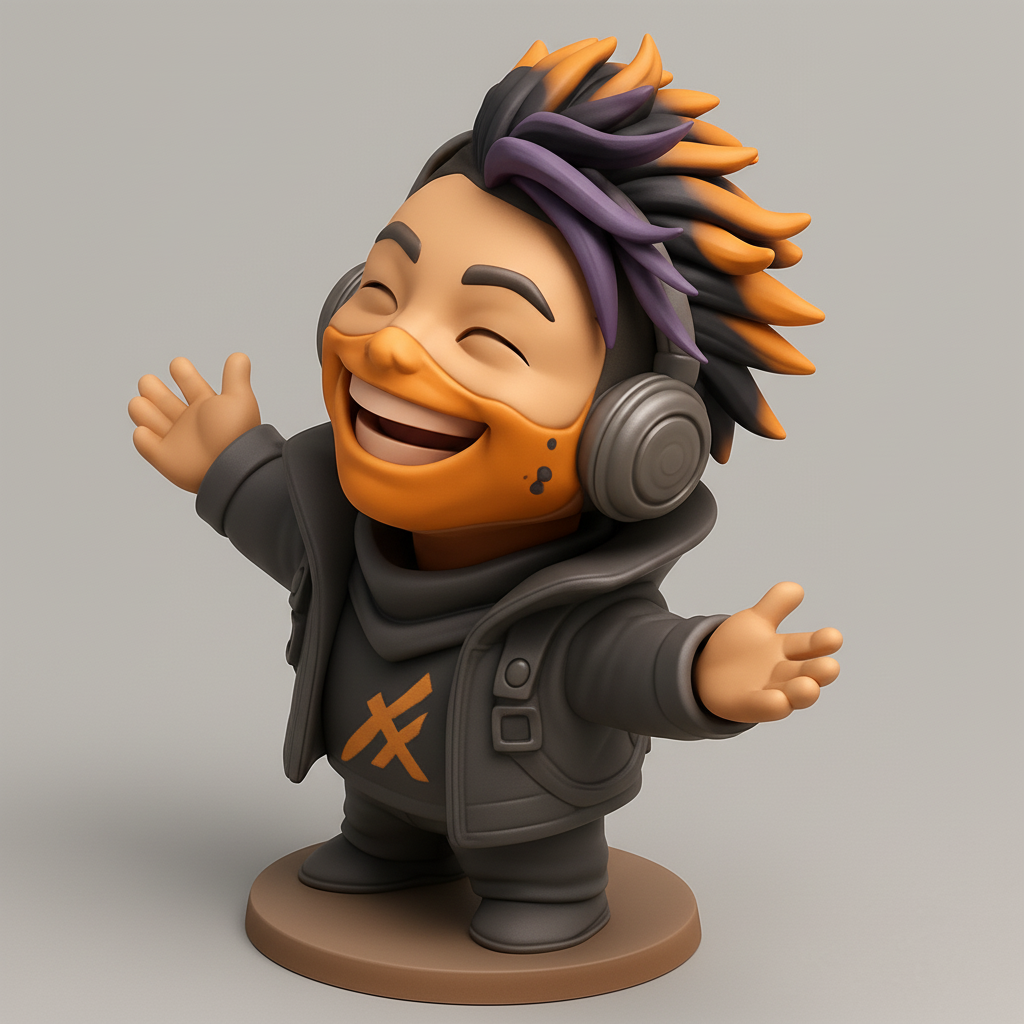silhouette 3d printer maker-3d portrait printing_Joyful Chibi Gamer: Arms Wide Open for a Hug!