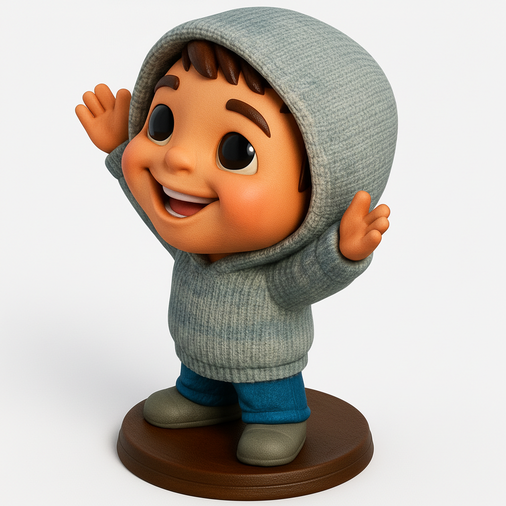 face anatomy 3d model-create 3d face model from photo_Joyful Hooded Buddy: Easy-Print Figurine!