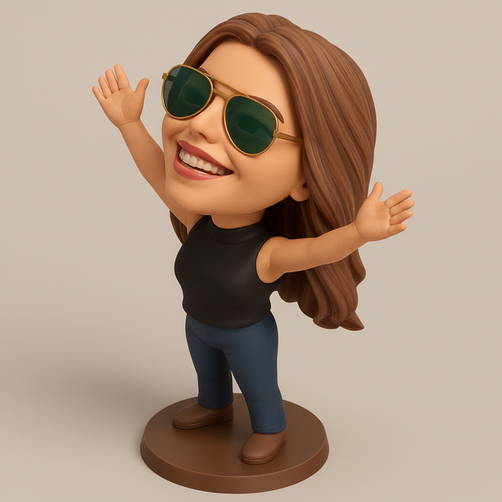 face to 3d model ai-3D portrait printing from photo_Celebrate Joy: Happy Woman Bobblehead Figure