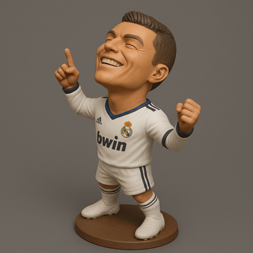 face to 3d model ai-3D portrait printing from photo_CR7 Real Madrid Legend: Dynamic Celebration Bobblehead