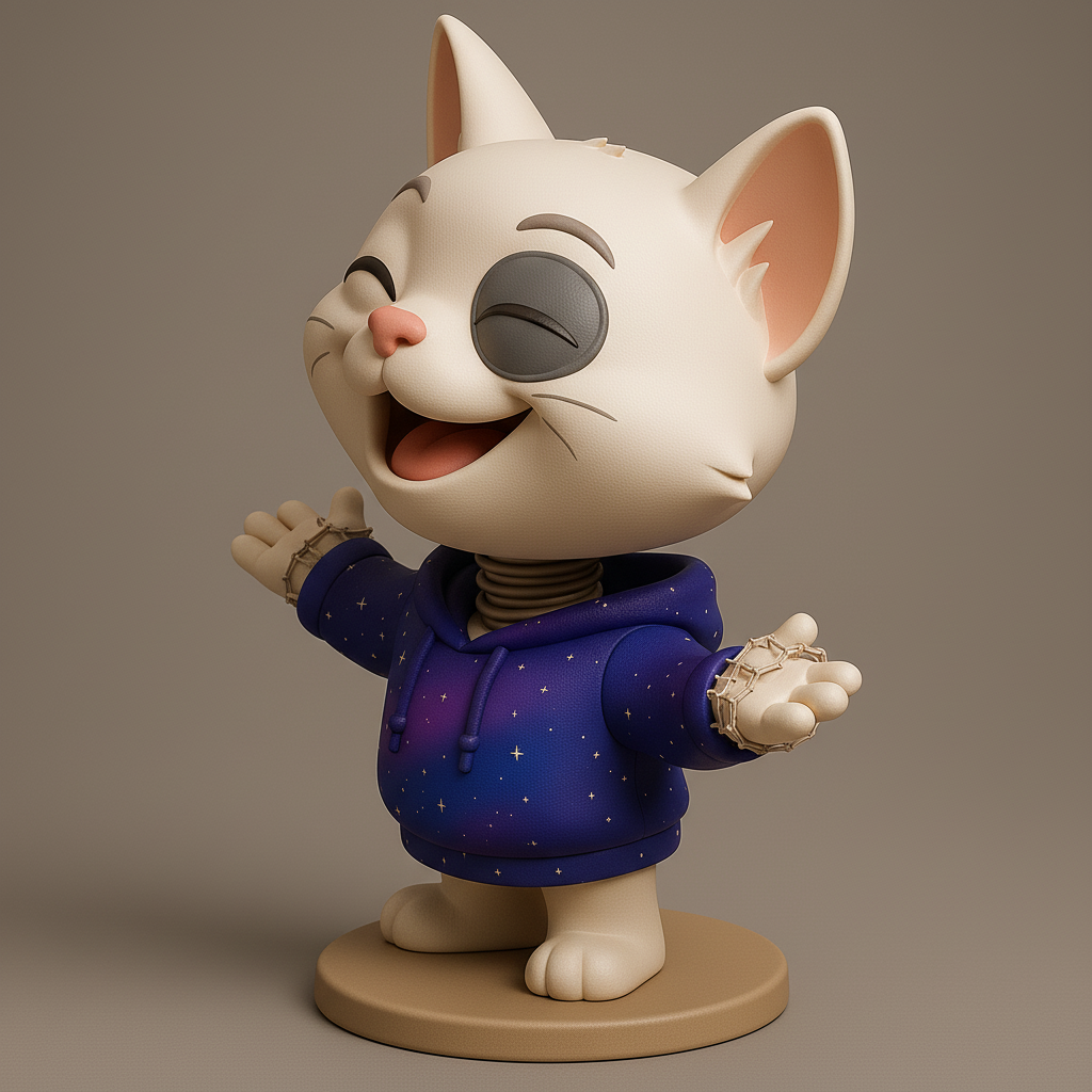 face anatomy 3d model-create 3d face model from photo_Cheerful Cat Character in Hoodie