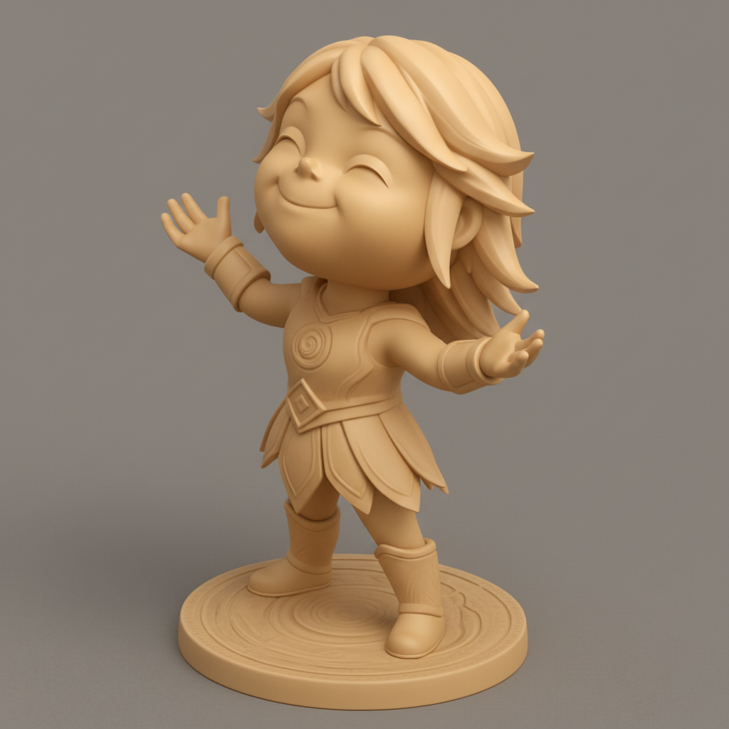 face anatomy 3d model-create 3d face model from photo_Joyful Chibi Guardian - Welcoming Pose Figurine