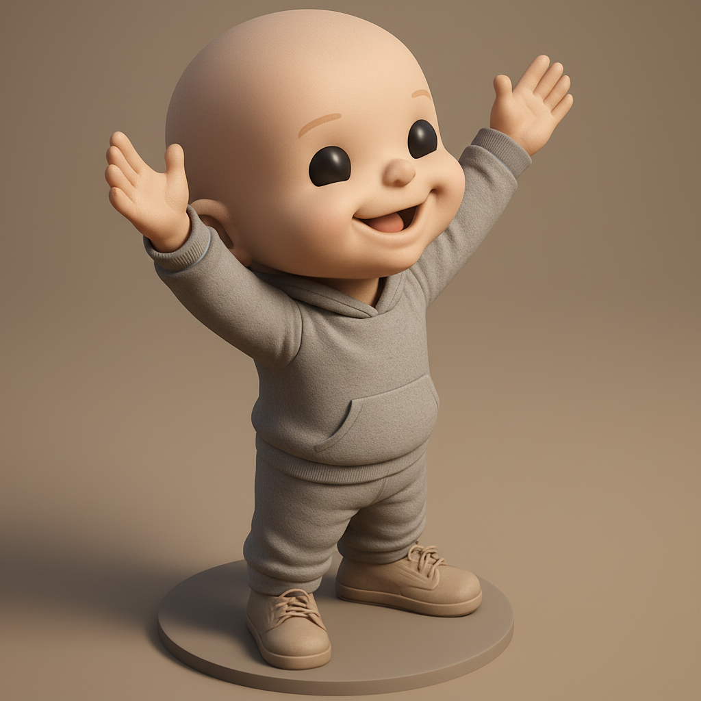 face anatomy 3d model-create 3d face model from photo_Joyful Chibi Character - Welcoming Pose 3D Print