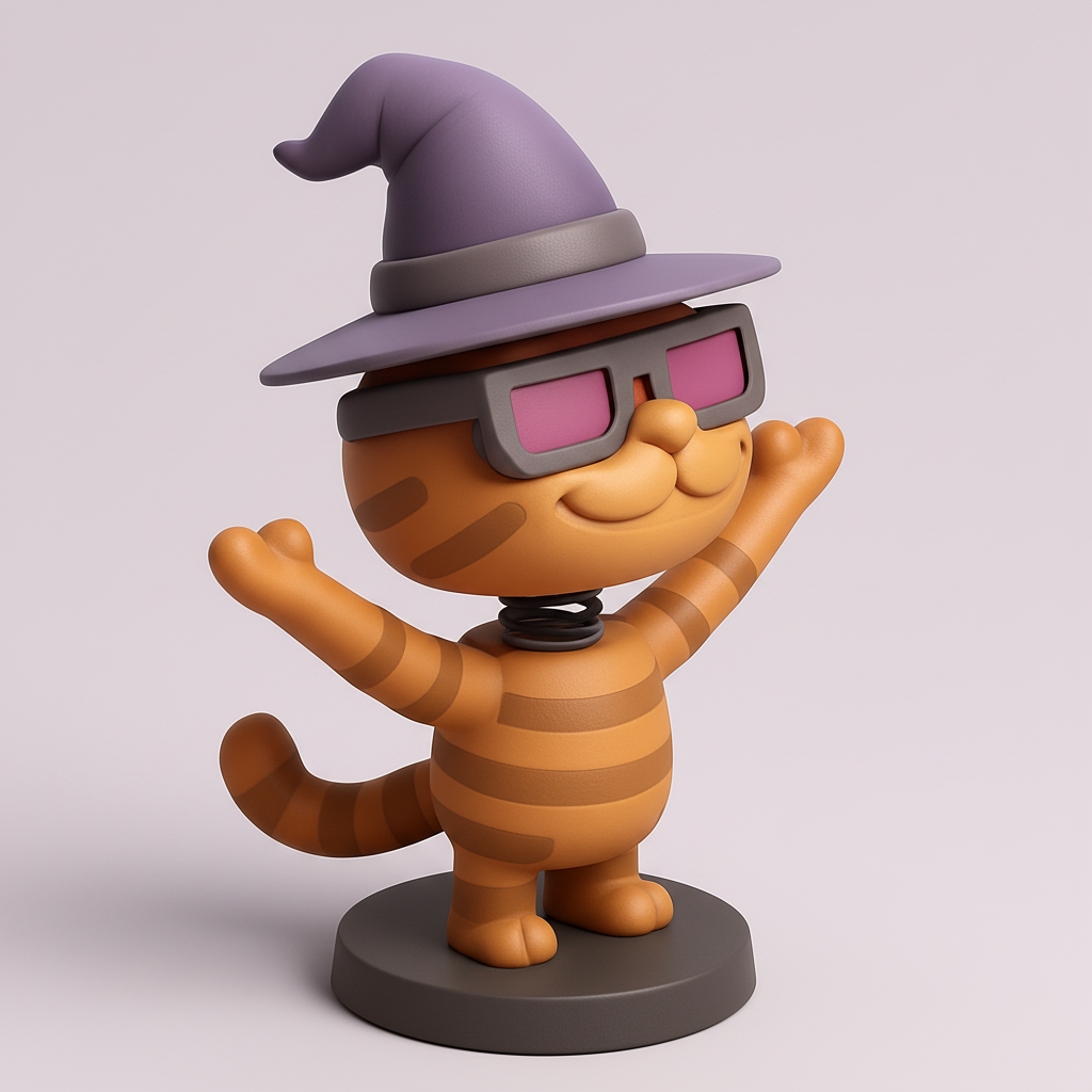 silhouette 3d printer maker-3d portrait printing_Spooky Cute Witch Cat Bobblehead for Fun Decor!