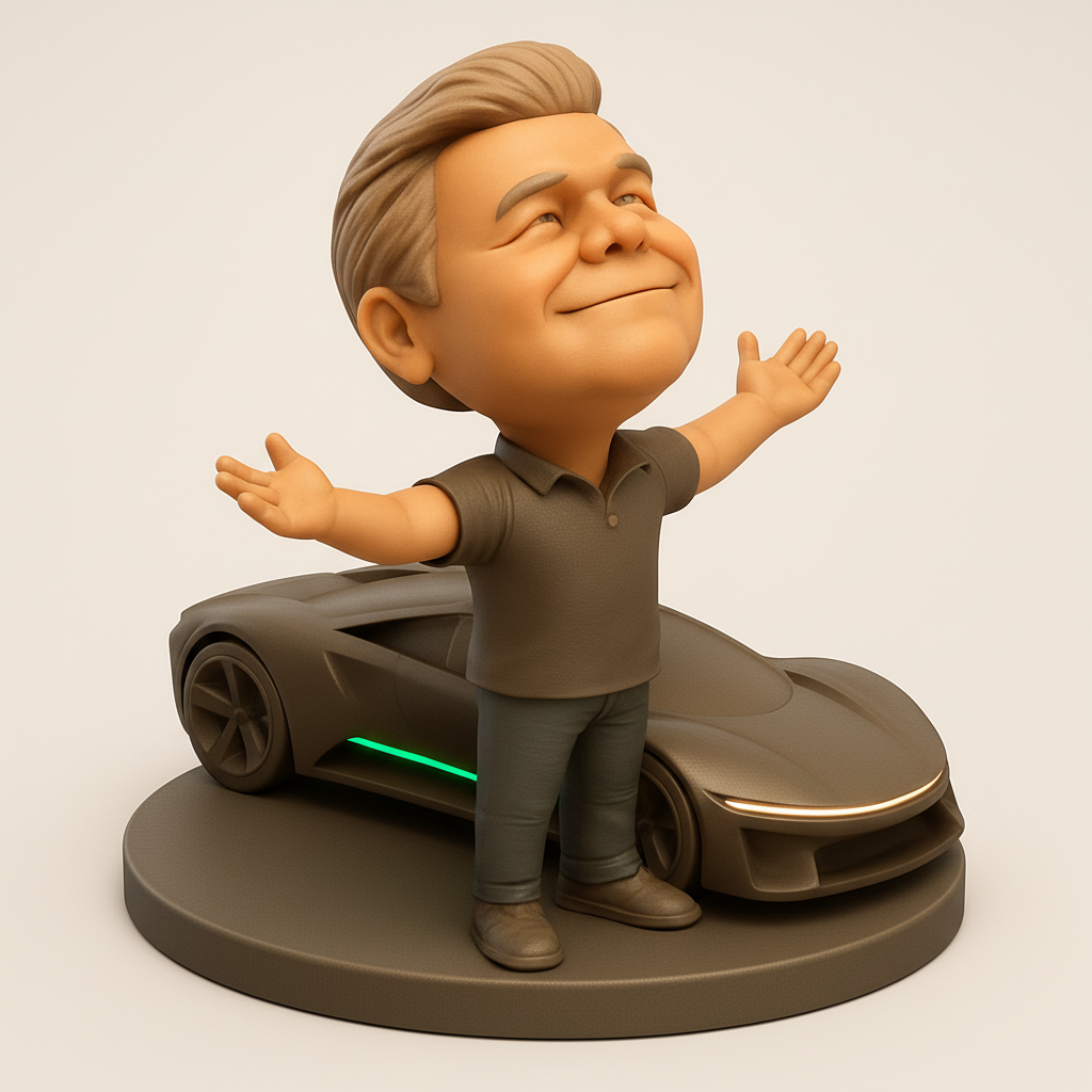 face anatomy 3d model-create 3d face model from photo_Celebrate Success: Joyful Man & Electric Car