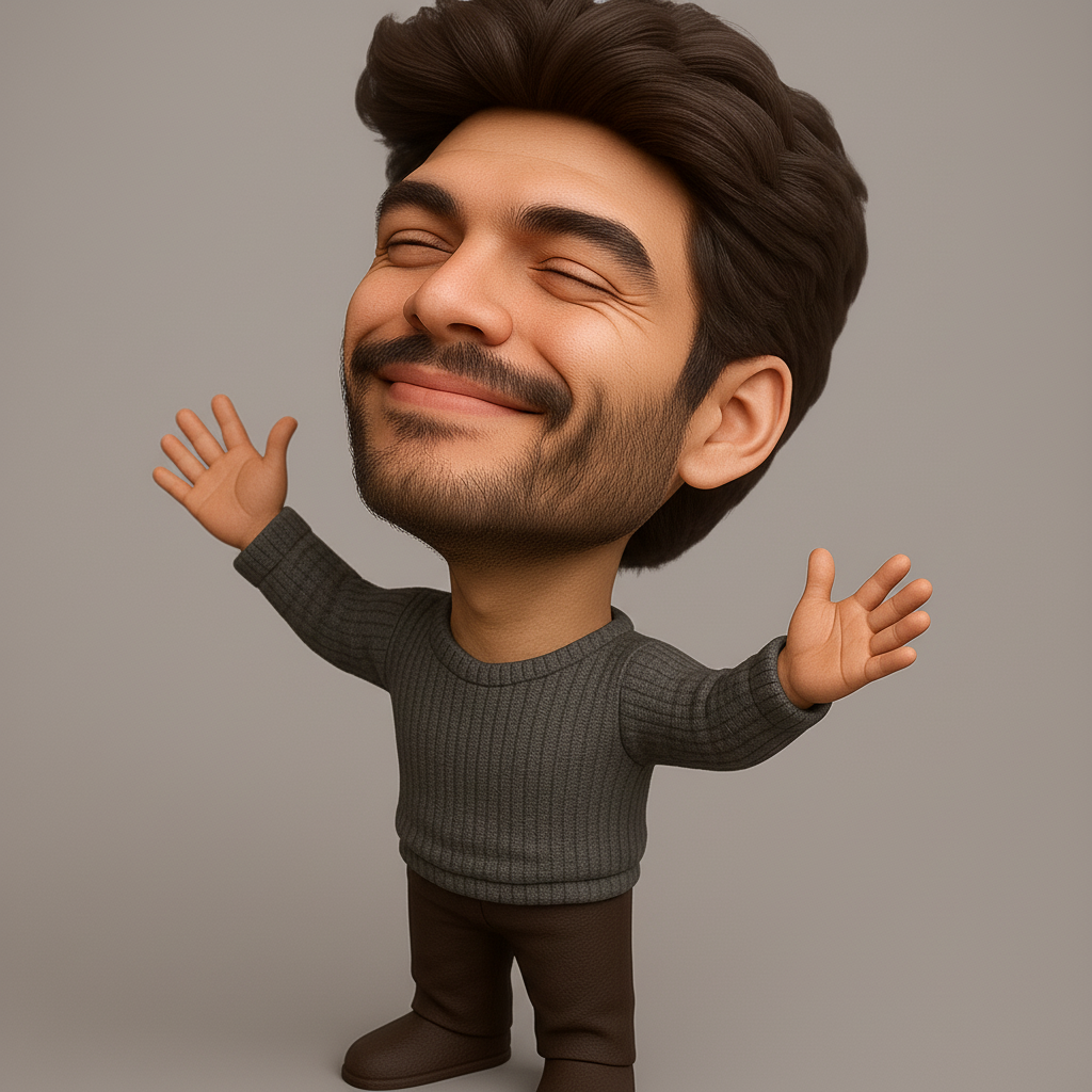 face anatomy 3d model-create 3d face model from photo_Cheerful Cartoon Figure with Outstretched Arms