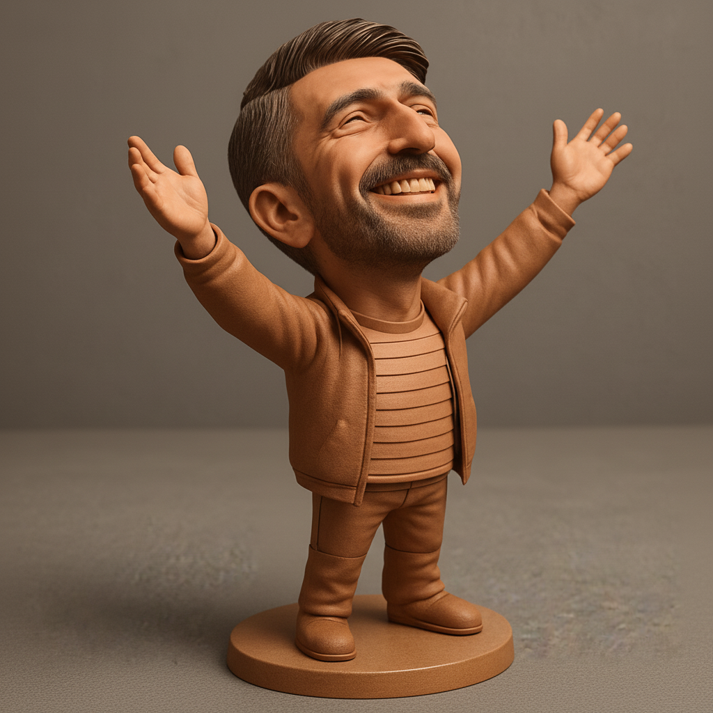 face anatomy 3d model-create 3d face model from photo_Joyful Man Caricature Figurine - Celebrate Happiness!