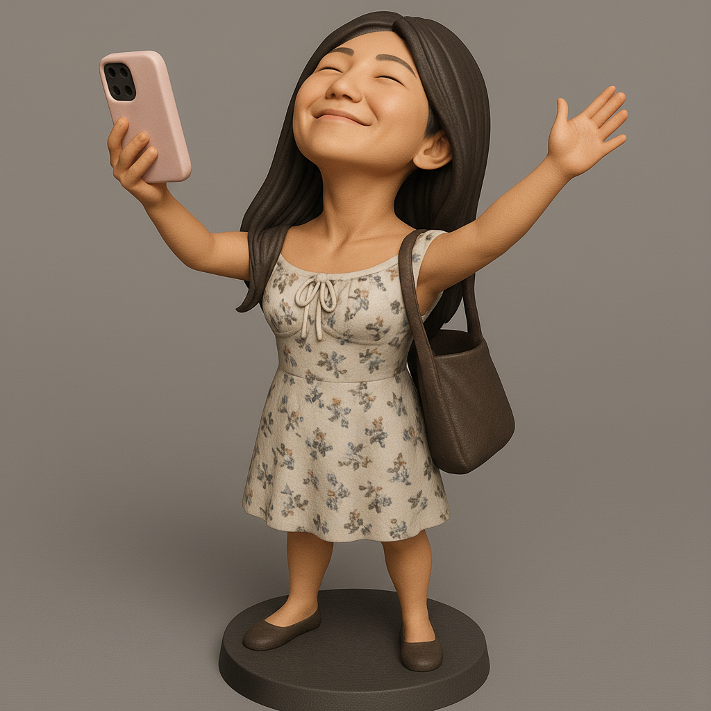 silhouette 3d printer maker-3d portrait printing_Joyful Selfie Pose Figurine