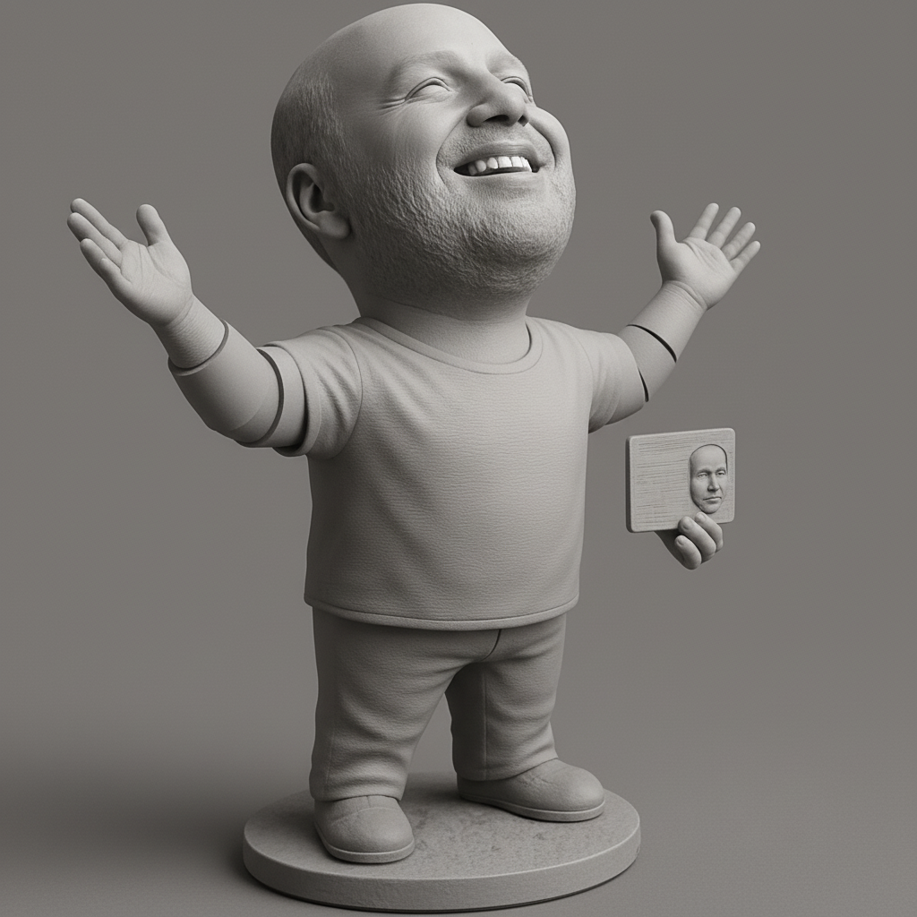 silhouette 3d printer maker-3d portrait printing_Big Smile, Big Statement: Man Holding Putin Plaque