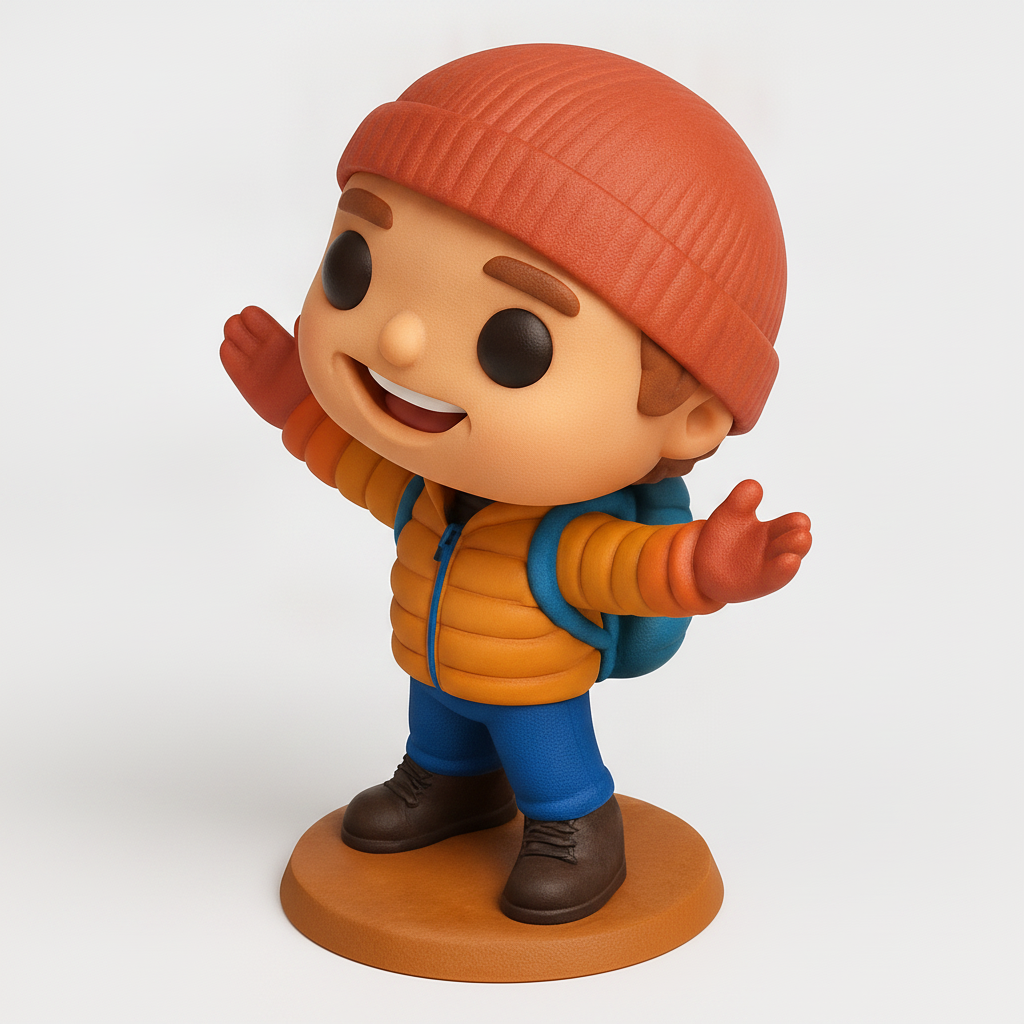 face anatomy 3d model-create 3d face model from photo_Cheerful Winter Hiker Bobblehead: Your Desk Adventure Pal!