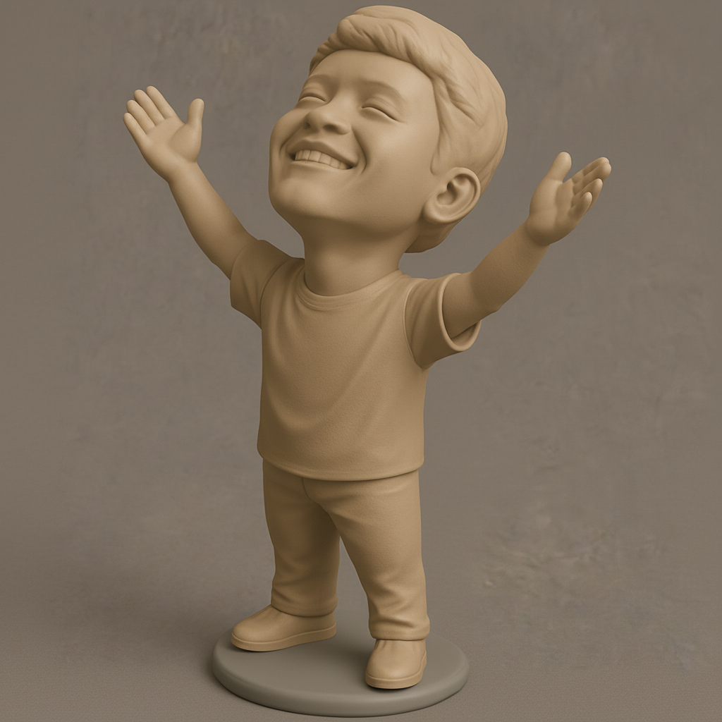 face anatomy 3d model-create 3d face model from photo_Embrace Joy: Happy Kid Figure 3D Print
