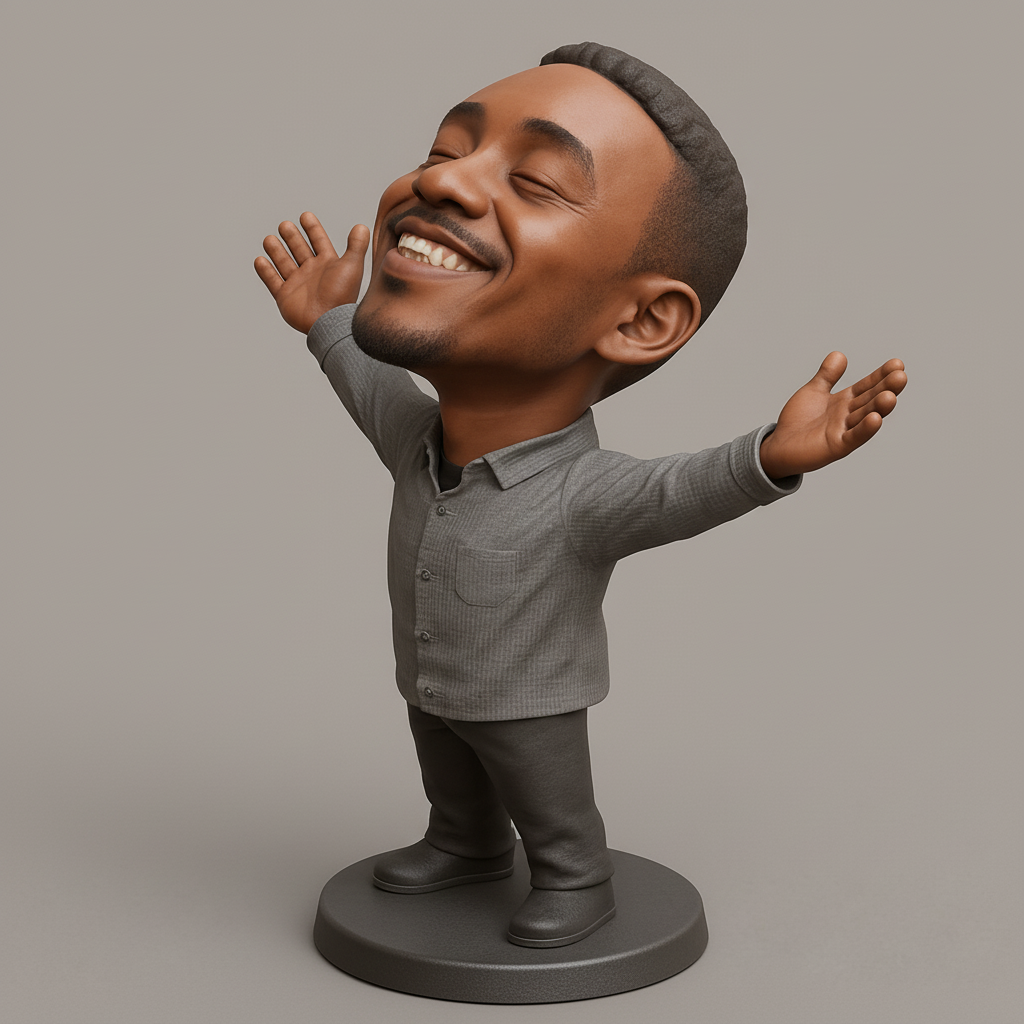 face to 3d model ai-3D portrait printing from photo_Triumphant Joy Bobblehead: Celebrate Success Figurine