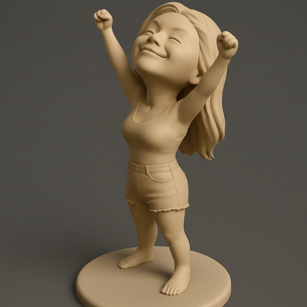 silhouette 3d printer maker-3d portrait printing_Joyful Victory Girl Figurine - Embrace Success!