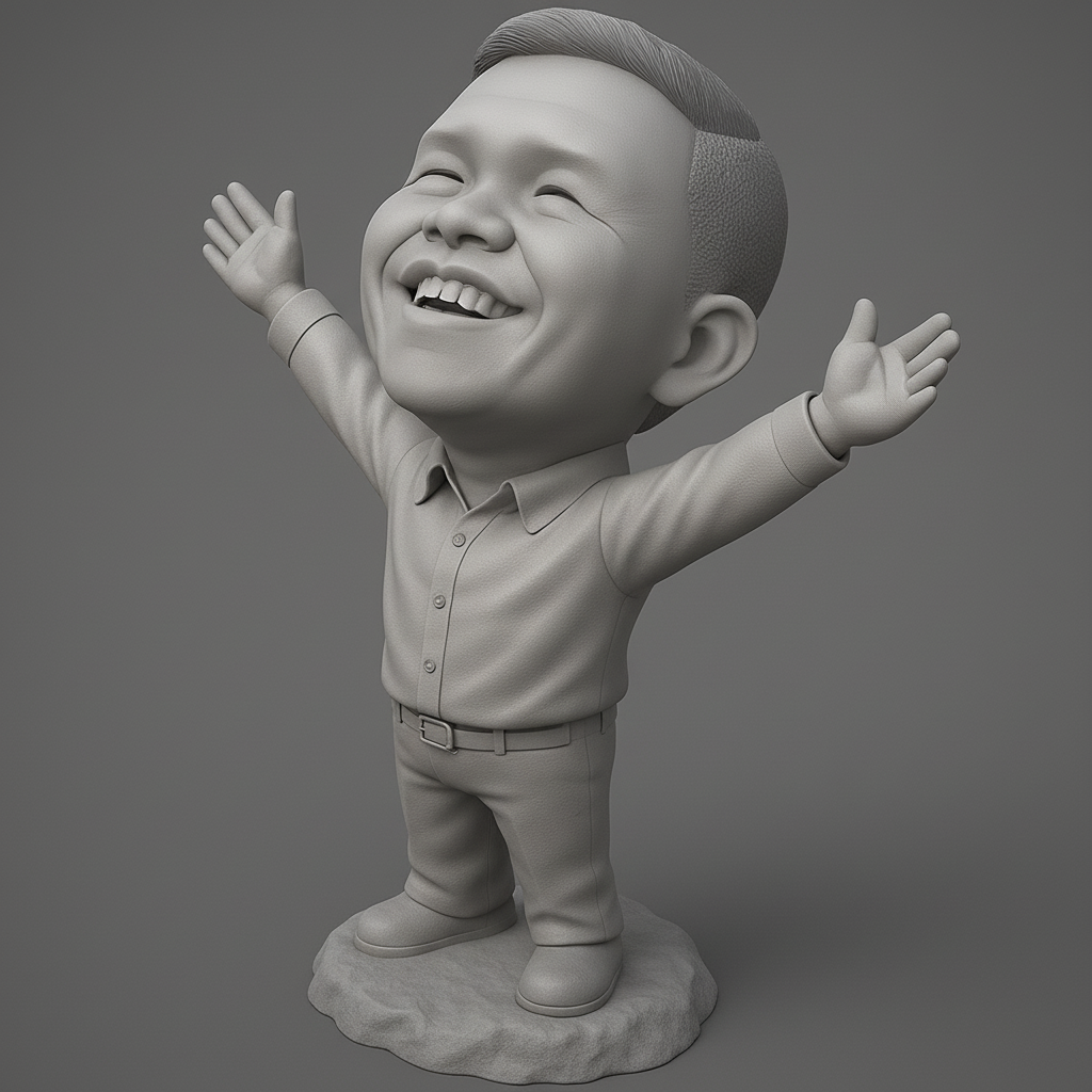 silhouette 3d printer maker-3d portrait printing_Embrace Joy: Happy Bobblehead Statue