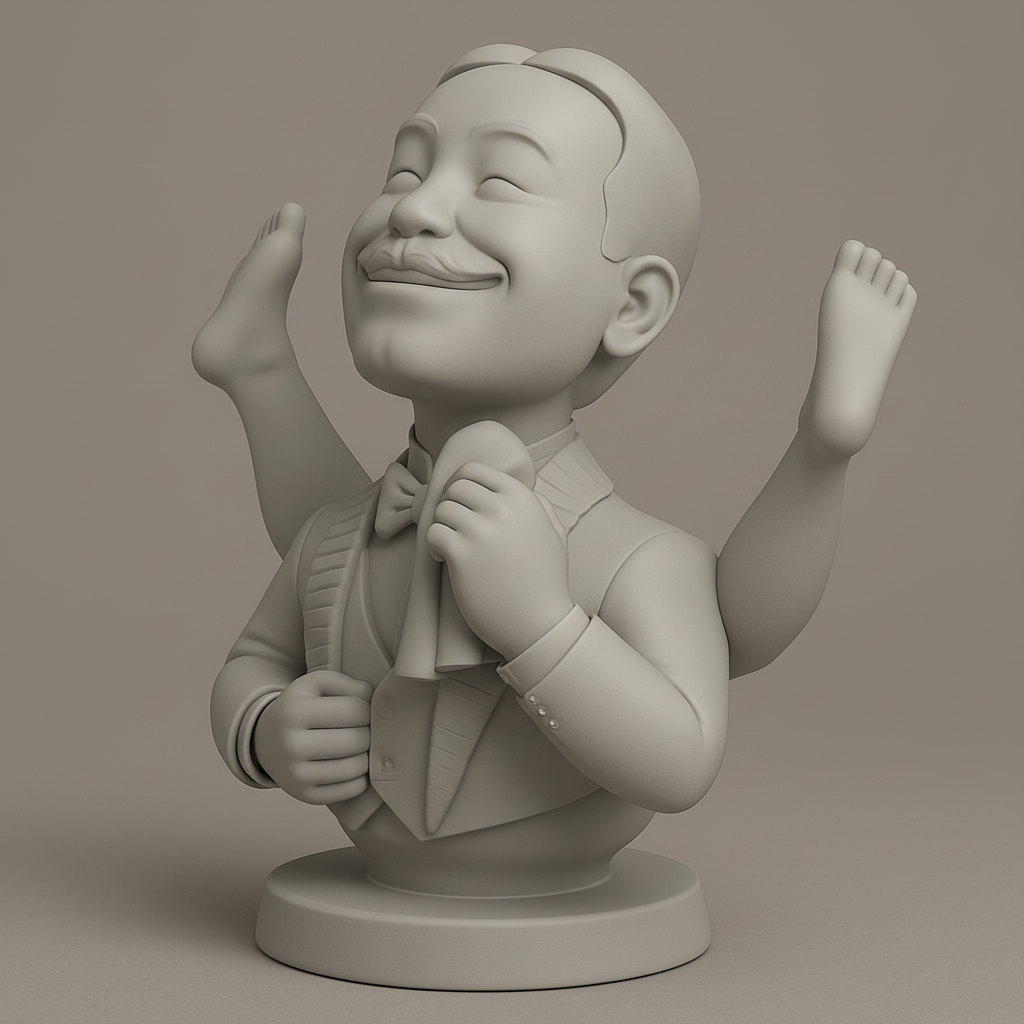 silhouette 3d printer maker-3d portrait printing_Whimsical Waiter's Wild Pose Bust