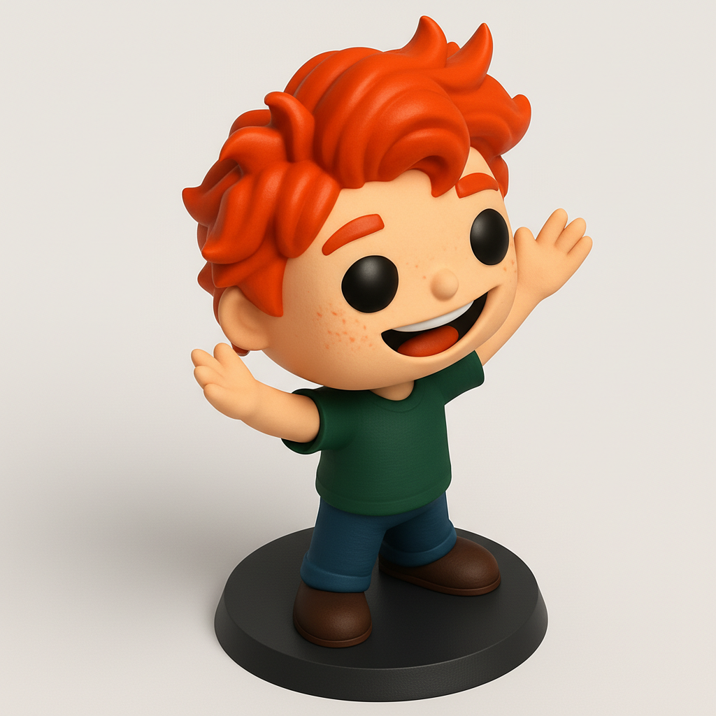 face anatomy 3d model-create 3d face model from photo_Smiling Redhead Funko-Style Figure: Desk Buddy!