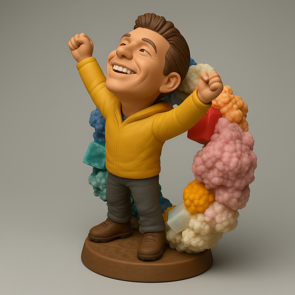 face anatomy 3d model-create 3d face model from photo_Joyful Celebration Figure with Colorful Background