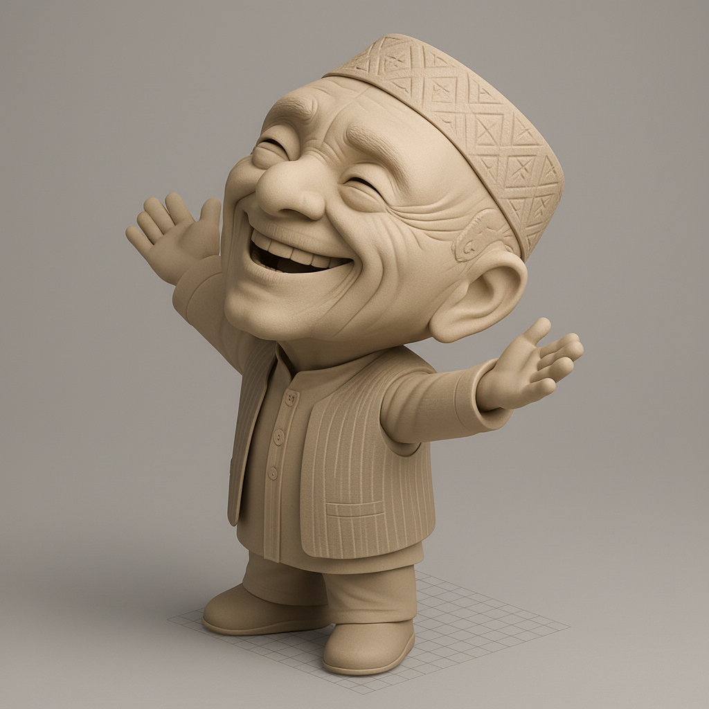 face to 3d model ai-3D portrait printing from photo_Joyful Elder Figurine: Spread Happiness wiur Print