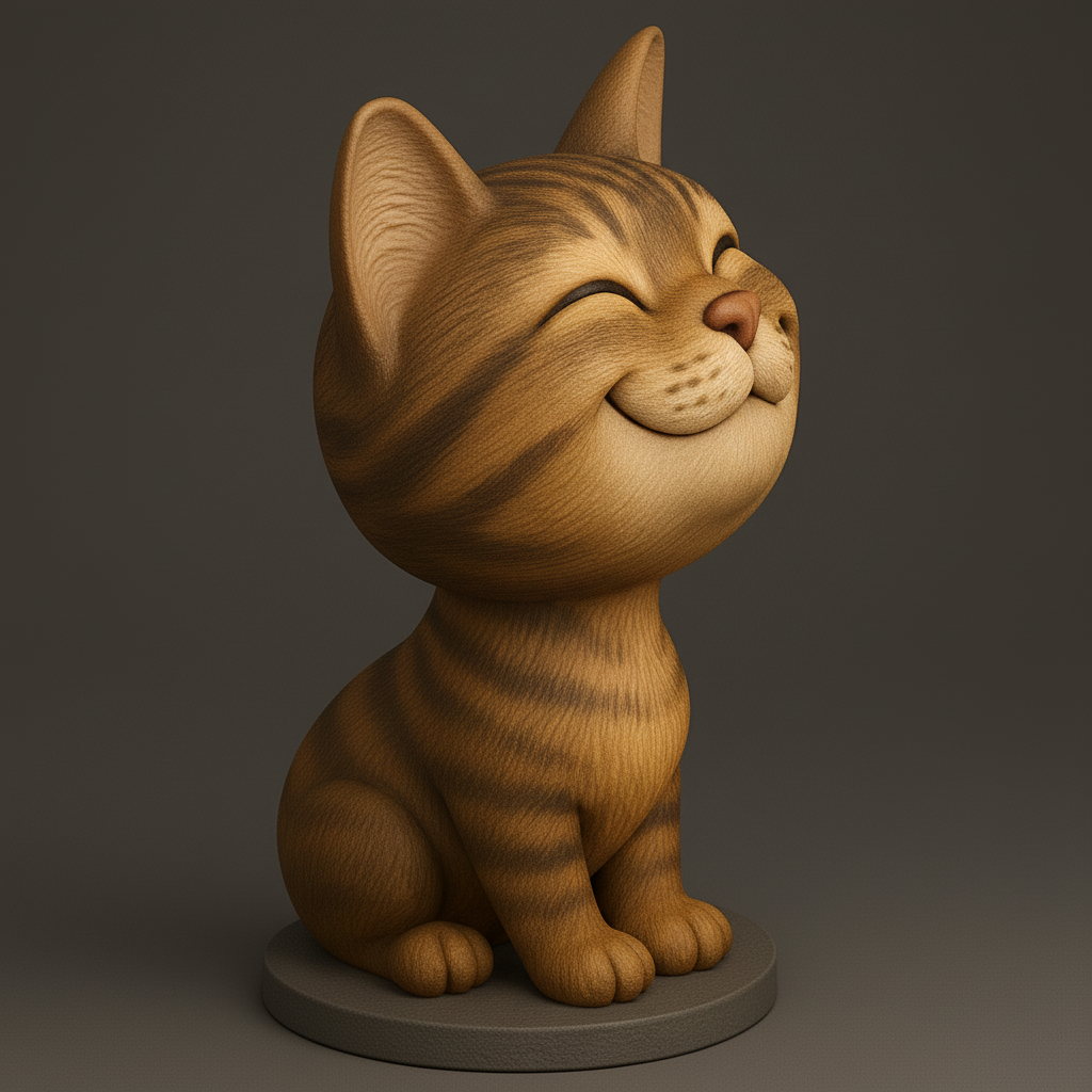 silhouette 3d printer maker-3d portrait printing_Adorable Smiling Cat Figurine