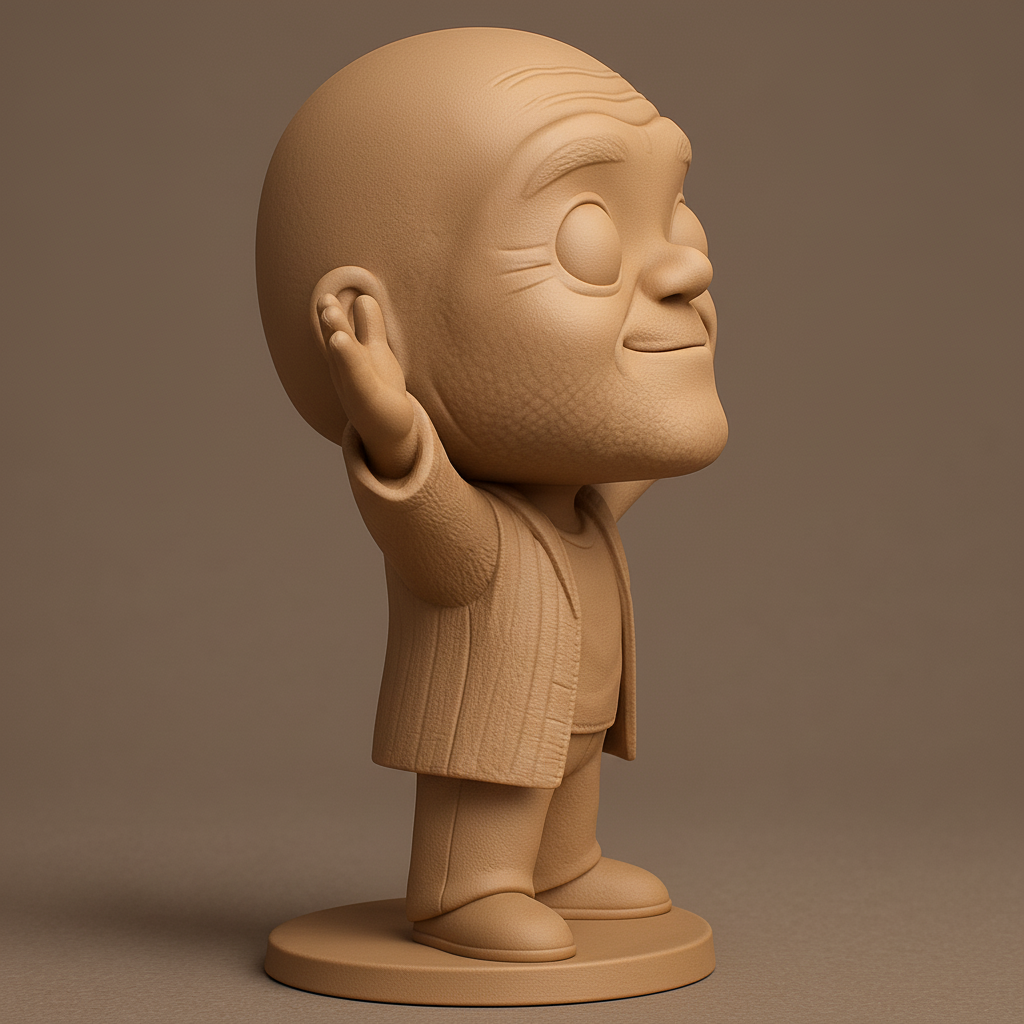face anatomy 3d model-create 3d face model from photo_Happy Elder Chibi Figure - Welcoming Desk Buddy