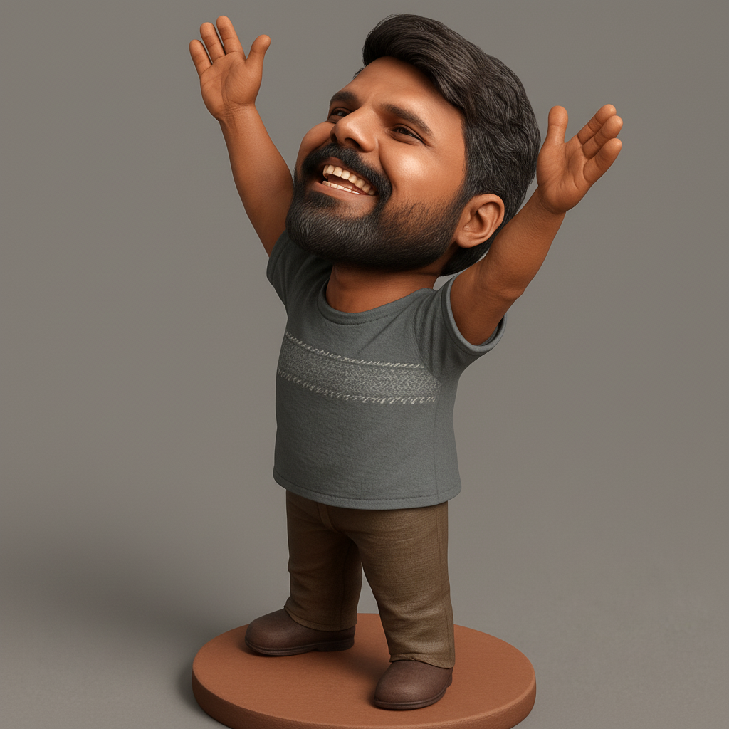 face to 3d model ai-3D portrait printing from photo_Joyful Bearded Man Bobblehead - Celebrate Success!