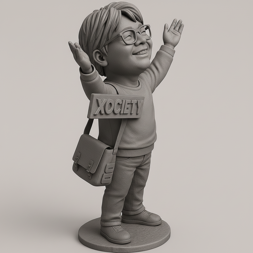 face anatomy 3d model-create 3d face model from photo_Joyful Figure with 'XOCIETY' Sign