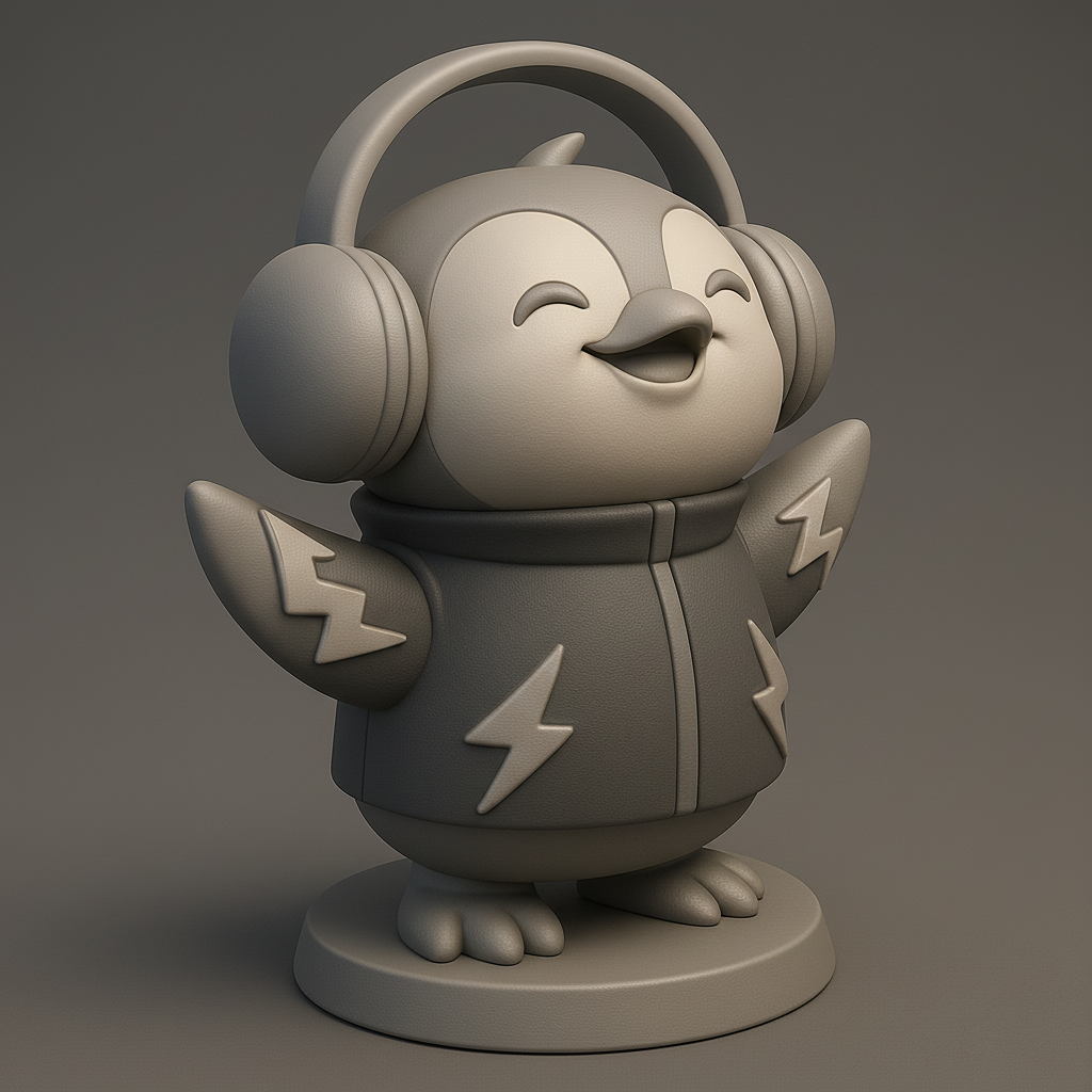 face anatomy 3d model-create 3d face model from photo_Cheerful Penguin with Headphones