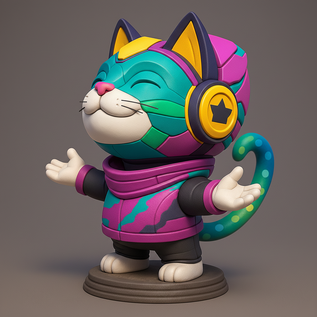 silhouette 3d printer maker-3d portrait printing_Cheerful Cat with Headphones Figurine